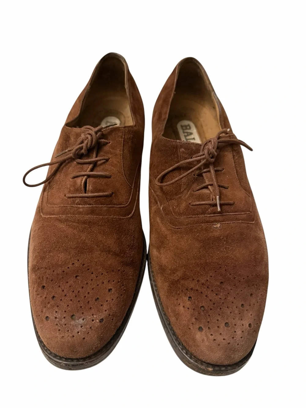 Bally Brown Suede Wingtip Lace-Up Oxfords, pre-owned, SZ9